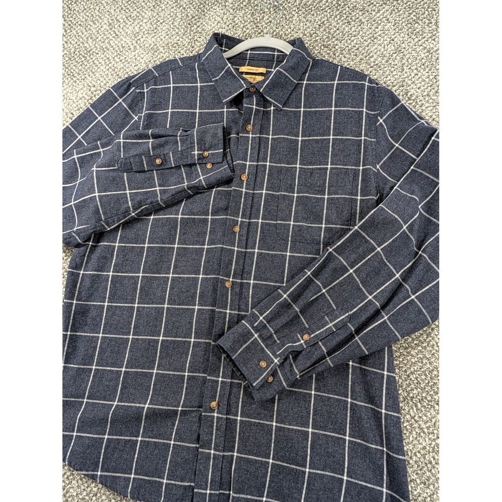 Telluride Clothing Co Mens XL Navy Blue Windowpane Button Down Flannel Shirt